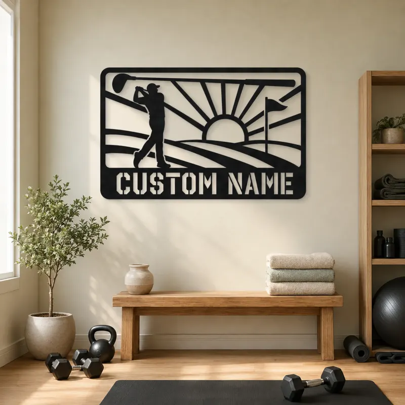 Personalized Golf Swing Metal Wall Art with Fairway - lifestyle view 4