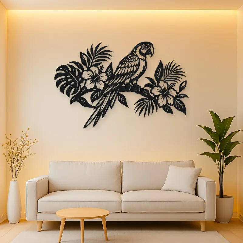 Parrot Tropical Branch Metal Wall Art | Wildlife Silhouette Decor
