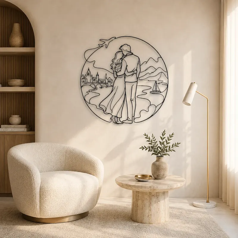 Travel Lovers Pose Metal Wall Art | Romantic Couple Decor - lifestyle view 5