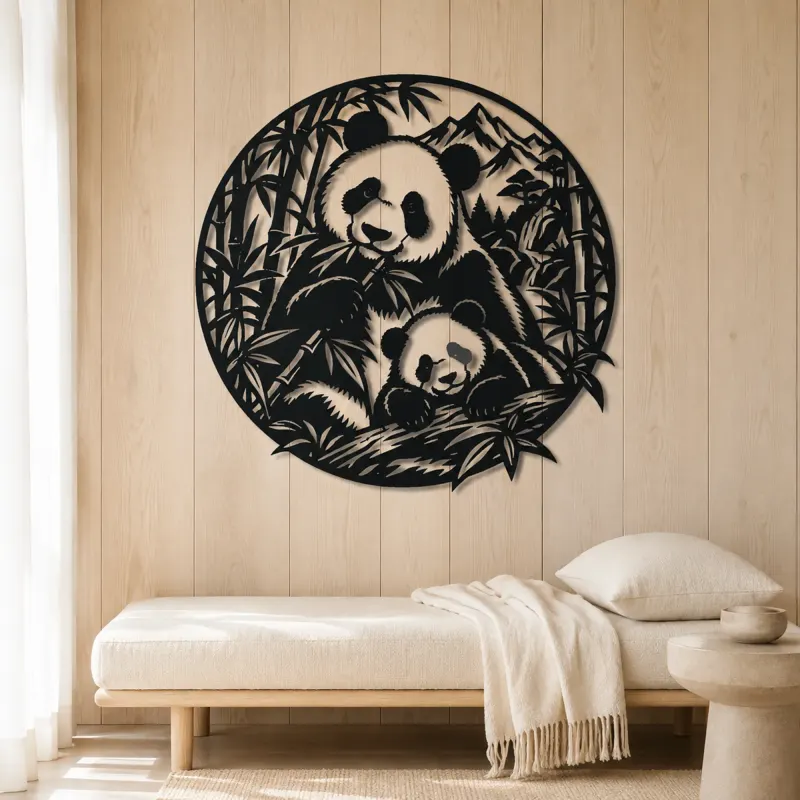 Panda Bamboo Metal Wall Art | Wildlife Silhouette Decor - lifestyle view 5