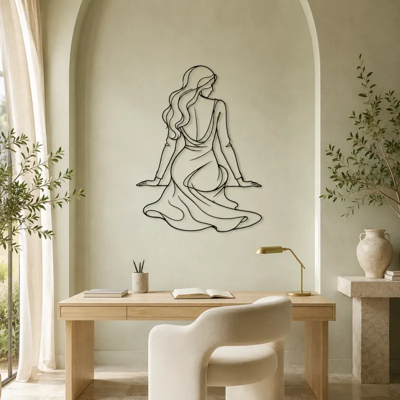 Seated Back Muse Metal Wall Art | Feminine Figure Wall Decor - lifestyle view 4