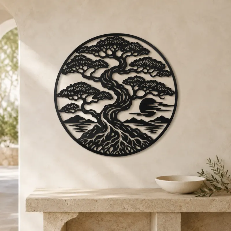 Bonsai Balance Metal Wall Art | Botanical Metal Wall Decor - lifestyle view 3