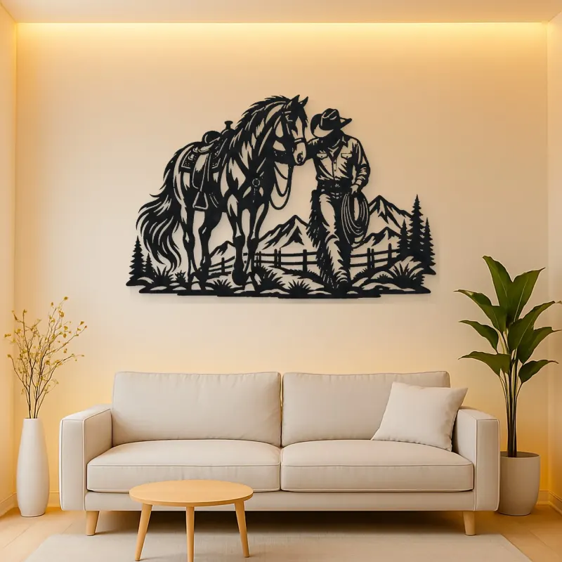 Cowboy and Horse Metal Wall Art | Equestrian Wall Decor