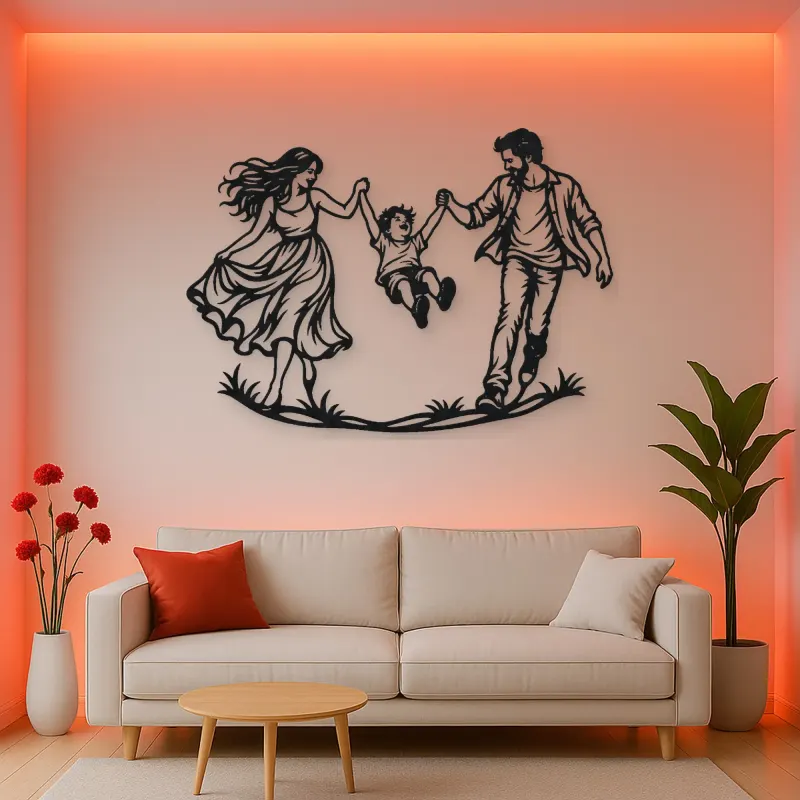 Parents Child Swing Metal Wall Art | Family Silhouette Decor