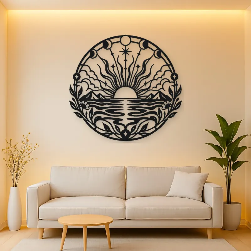 Boho Sun Horizon Metal Wall Art | Nature Silhouette Decor