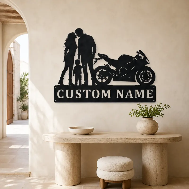 Personalized Sport Bike Family of Three Metal Wall Art - lifestyle view 3