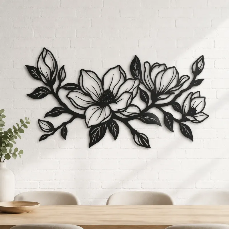 Magnolia Branch Metal Wall Art | Botanical Metal Wall Decor - lifestyle view 4