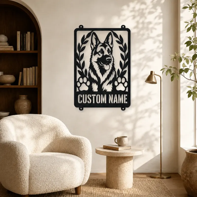 Personalized German Shepherd Metal Wall Art with Paw Prints - lifestyle view 5