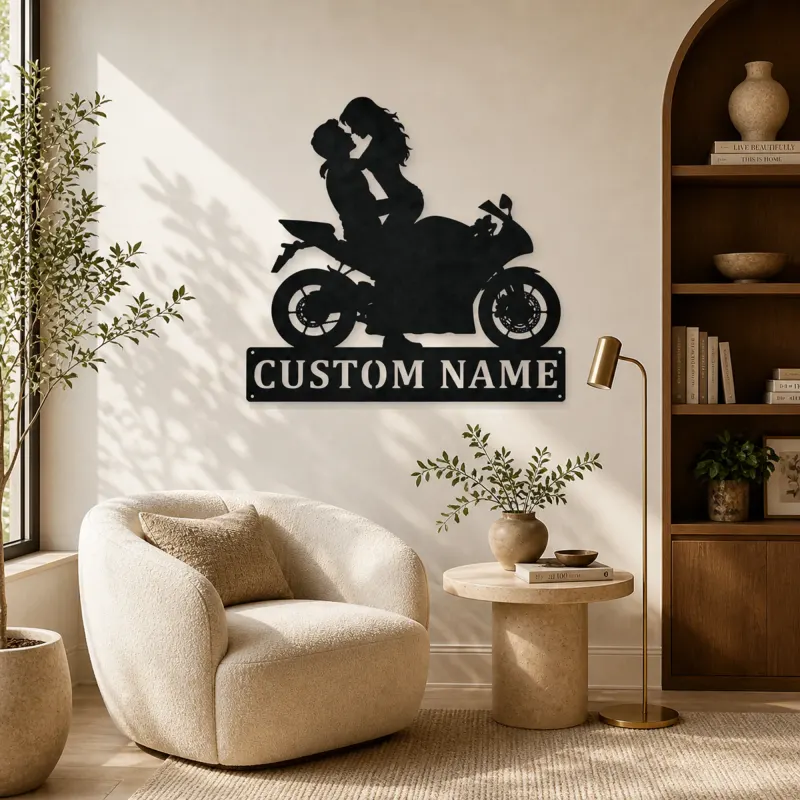 Personalized Lifted Couple Sport Motorcycle Metal Wall Art - lifestyle view 5