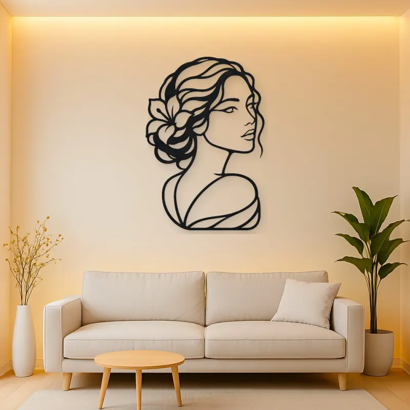 Calm Side Glance Metal Wall Art | Minimalist Woman Line Art