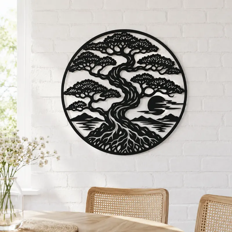 Bonsai Balance Metal Wall Art | Botanical Metal Wall Decor - lifestyle view 4