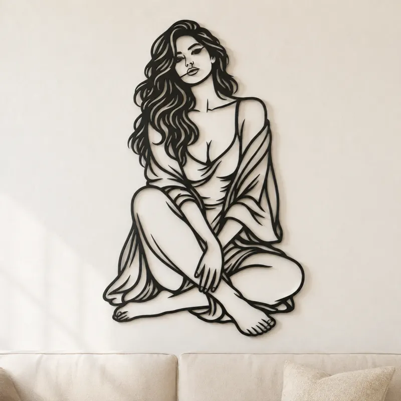 Cartel de metal Musa de Piernas Dobles | Arte lineal minimalista de mujer