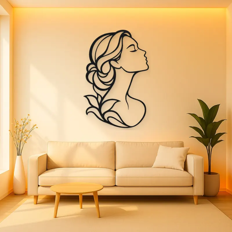 Minimal Beauty Profile Metal Wall Art | Minimalist Woman Line Art