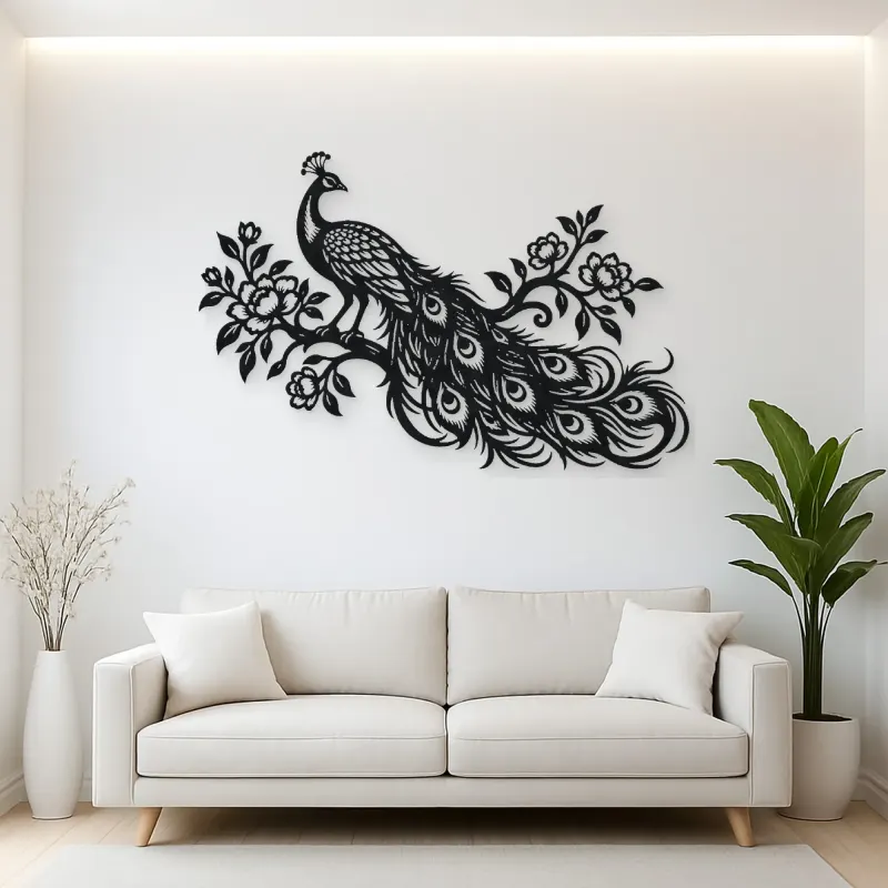 Peacock Feather Flow Metal Wall Art | Wildlife Silhouette Decor