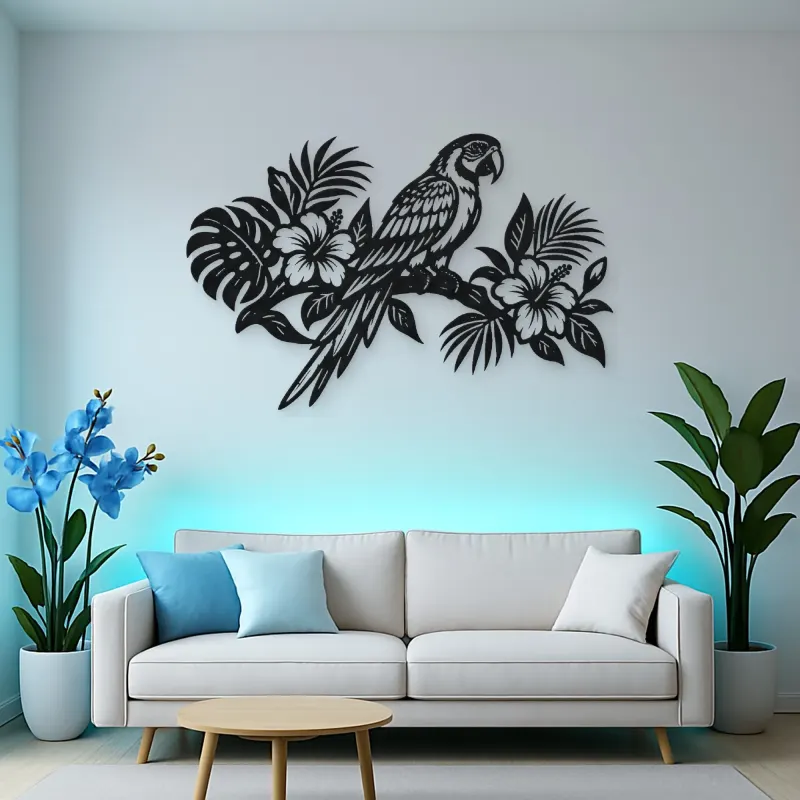 Parrot Tropical Branch Metal Wall Art | Wildlife Silhouette Decor
