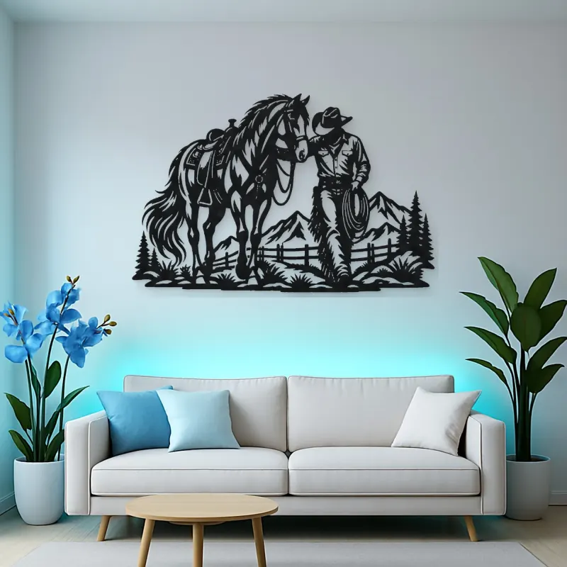 Cowboy and Horse Metal Wall Art | Equestrian Wall Decor