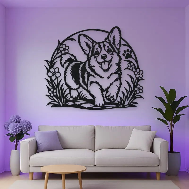Corgi Happy Curve Metal Wall Art | Pet Lover Silhouette Decor