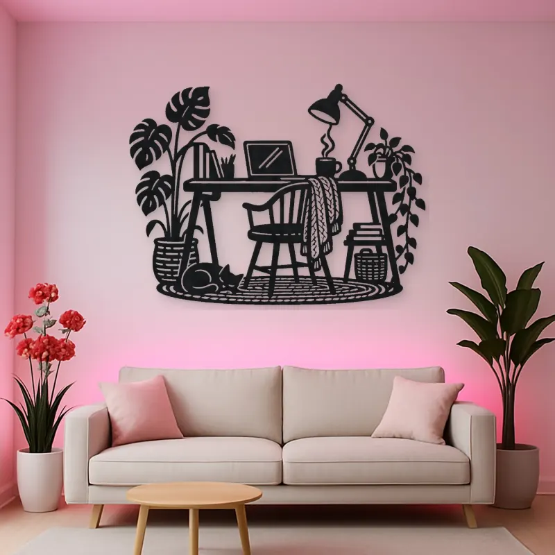 Desk and Lamp Metal Wall Art | Cozy Home Metal Decor