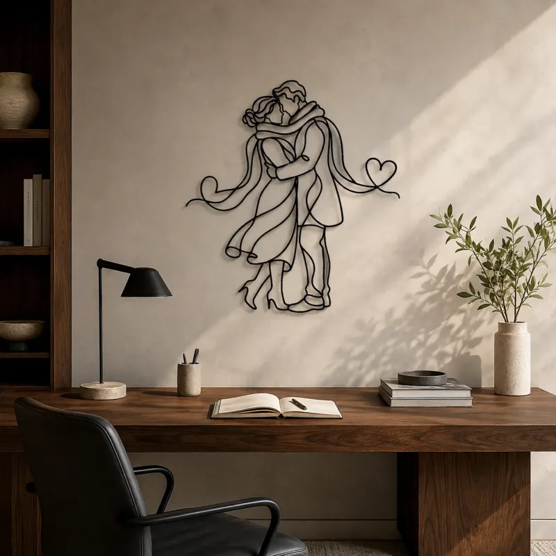 Shared Scarf Couple Metal Wall Art | Romantic Couple Decor - lifestyle view 3