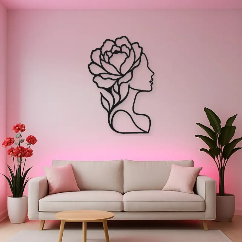 Single Profile Bloom Metal Wall Art | Minimalist Woman Line Art