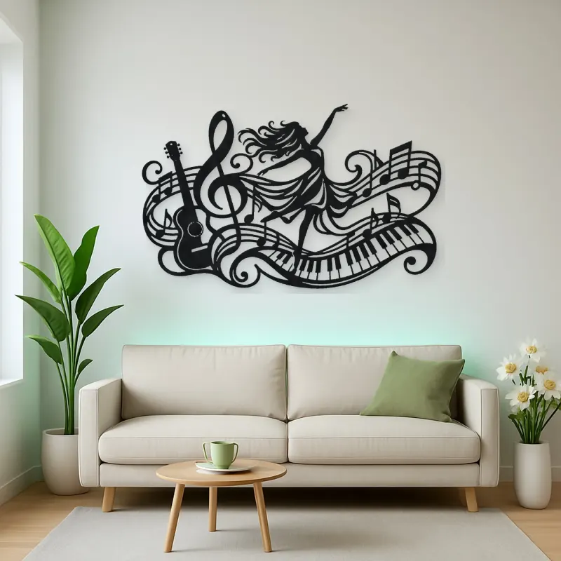 Dancing Treble Flow Metal Wall Art | Music Room Wall Decor