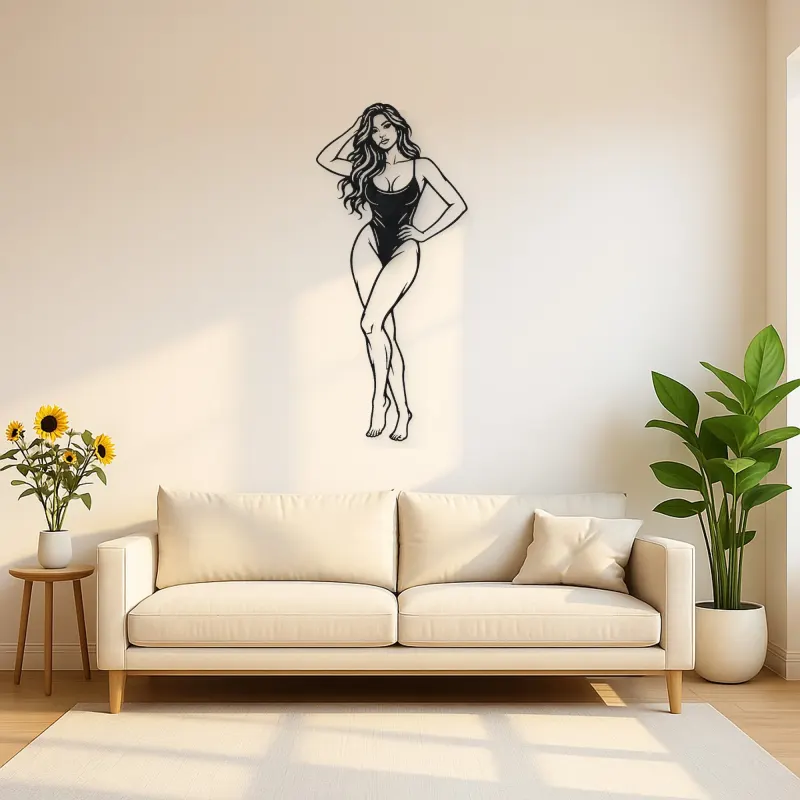 Standing Contrapposto Metal Wall Art | Minimalist Woman Line Art