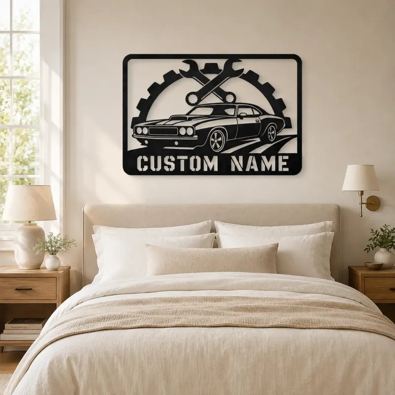 Personalized Muscle Car Metal Wall Art with Wrench Frame - lifestyle view 2