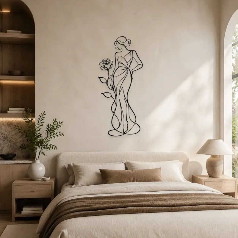 Standing Rose Model Metal Wall Art | Botanical Woman Wall Decor - lifestyle view 2
