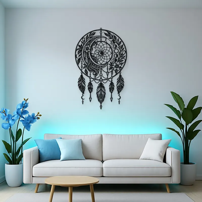 Dreamcatcher Moon Metal Wall Art | Spiritual Boho Metal Decor