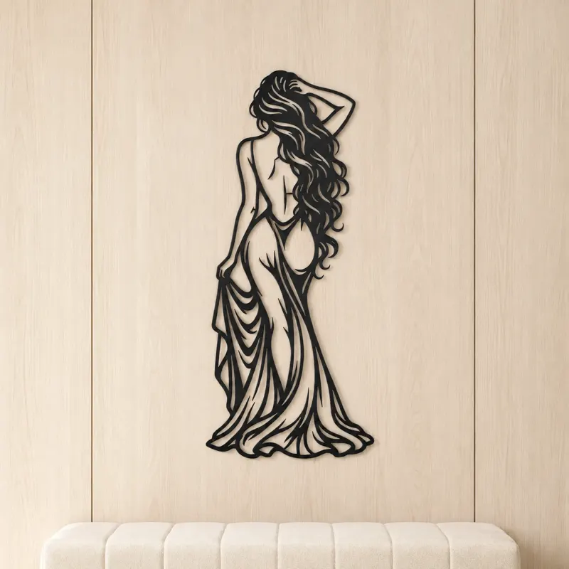Long Hair Back Pose Metal Wall Art | Movement Silhouette Decor - lifestyle view 5