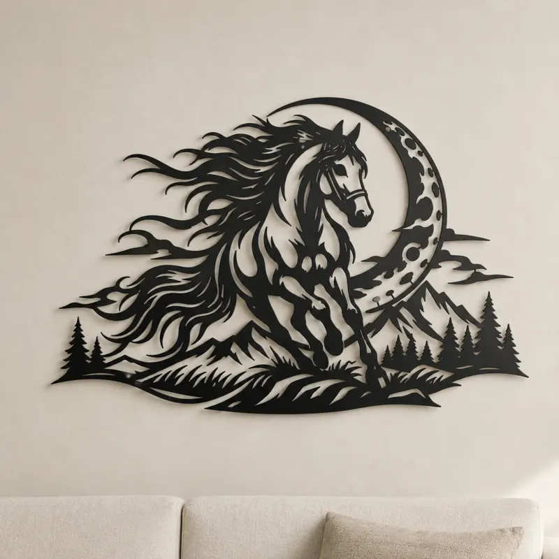 Décoration murale en métal Horse and Moon Arc | Décor équestre
