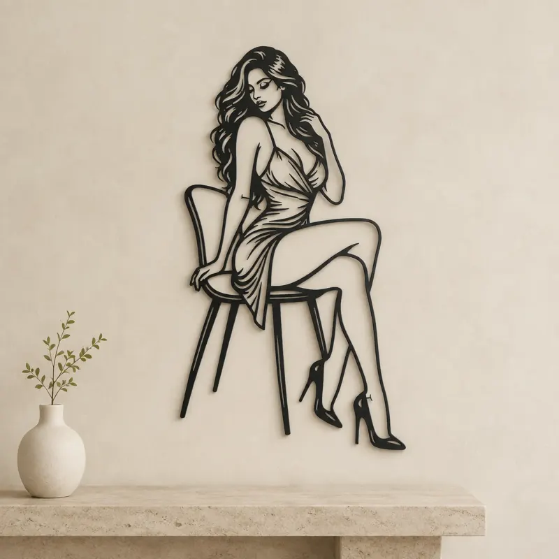 Sensual Chair Pose Metal Wall Art | Movement Silhouette Decor - lifestyle view 3