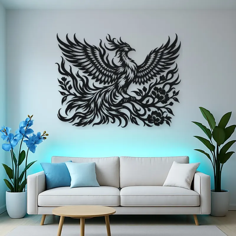Phoenix Flame Flow Metal Wall Art | Celestial Boho Wall Decor