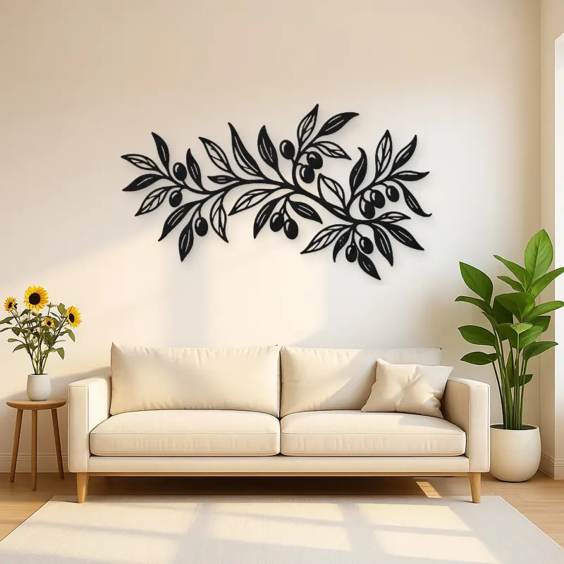 Olive Branch Flow Metal Wall Art | Botanical Metal Wall Decor