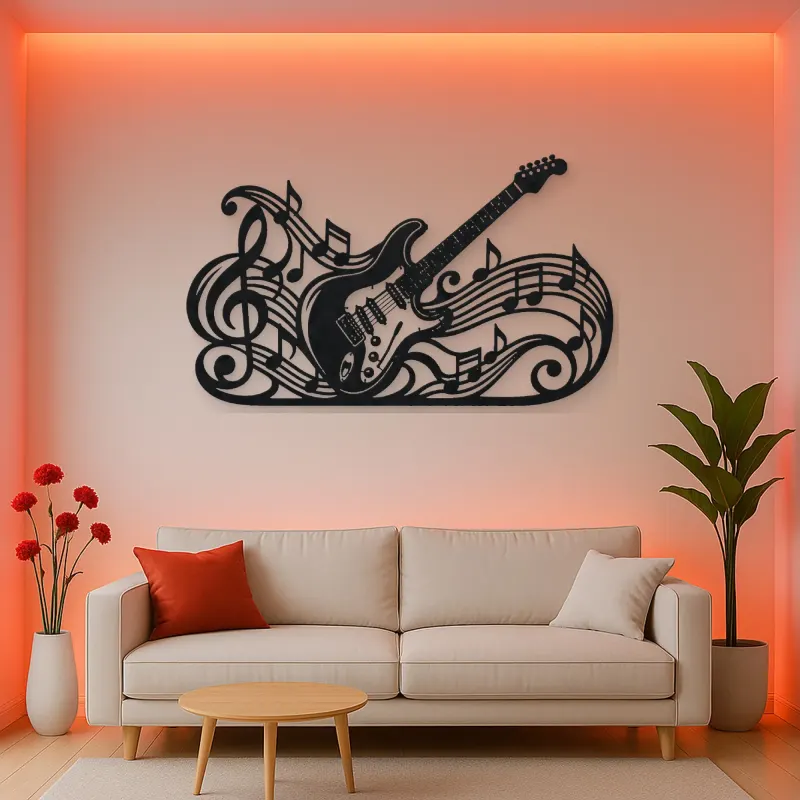Guitar Melody Flow Metal Wall Art | Music Room Wall Decor