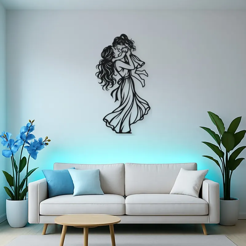 Single Mother Child Metal Wall Art | Family Silhouette Decor