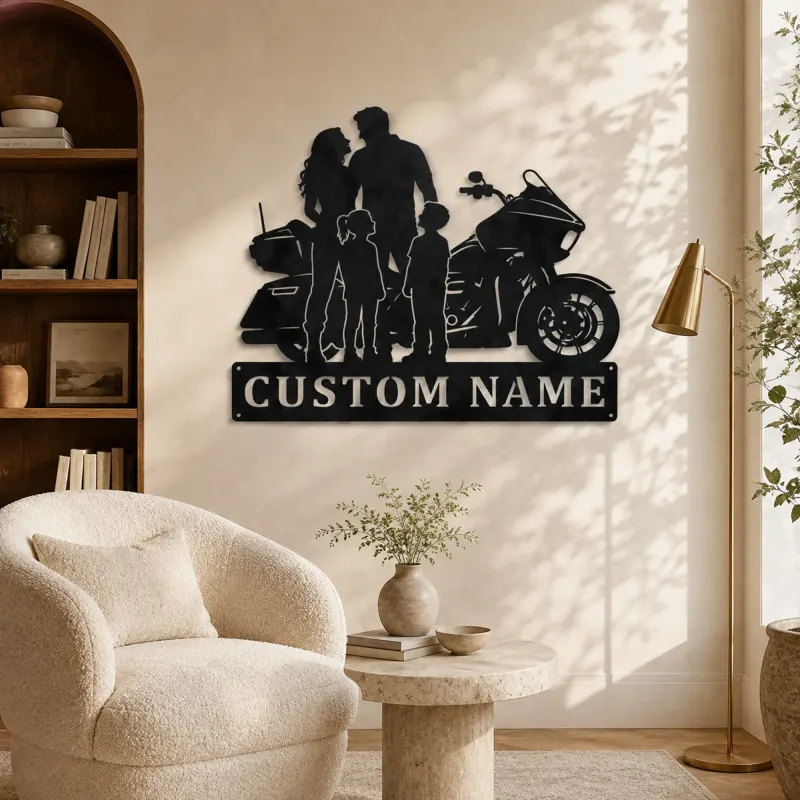 Personalized Touring Motorcycle Family of Four Metal Wall Art - lifestyle view 5