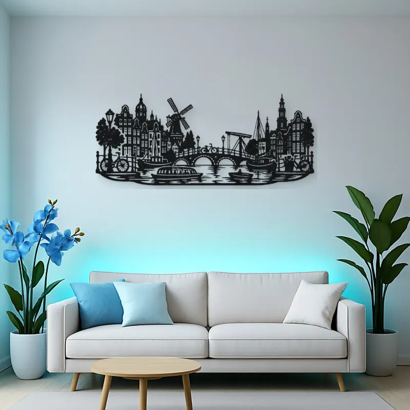 Amsterdam Canal Line Metal Wall Art | Travel and City Wall Decor