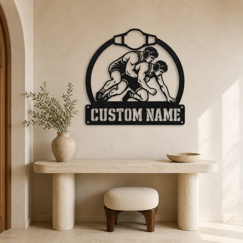 Personalized Wrestling Match Metal Wall Art with Belt Frame - lifestyle view 3