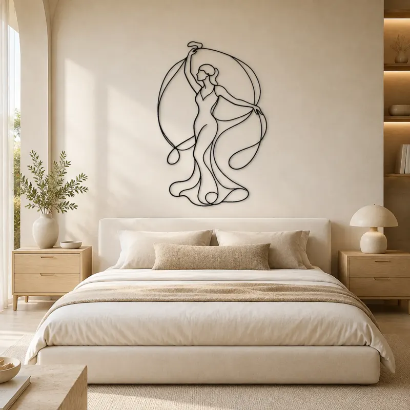 Woman with Silk Ribbon Metal Wall Art | Feminine Figure Wall Decor - lifestyle view 2