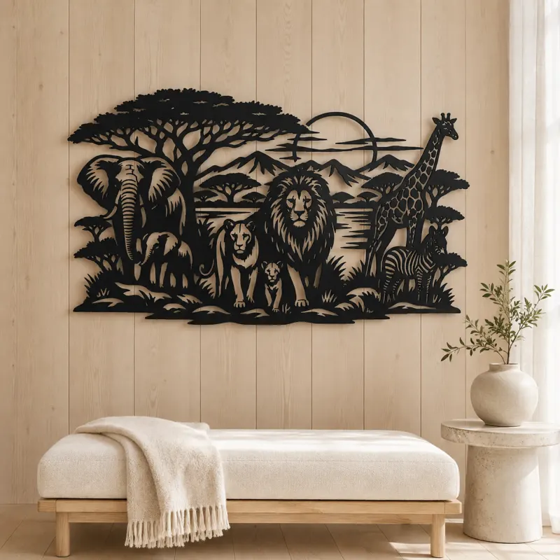 Safari Animal Horizon Metal Wall Art | Wildlife Silhouette Decor - lifestyle view 5