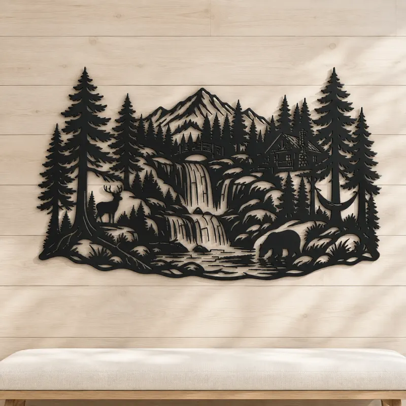 Forest Waterfall Metal Wall Art | Nature Silhouette Decor - lifestyle view 5