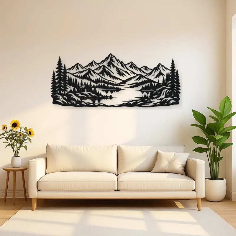 Highland Lake View Metal Wall Art | Nature Silhouette Decor
