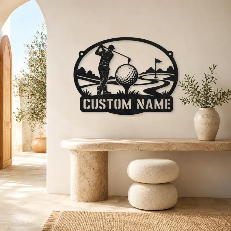 Personalized Golfer Metal Wall Art with Fairway Scene - lifestyle view 3
