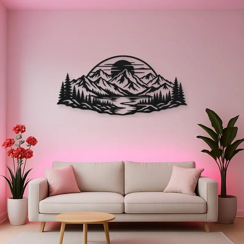 Mountain Sunset Arc Metal Wall Art | Nature Silhouette Decor