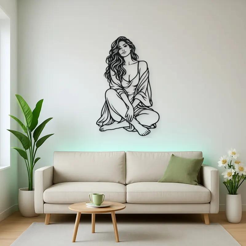 Folded Legs Muse Metal Wall Art | Minimalist Woman Line Art