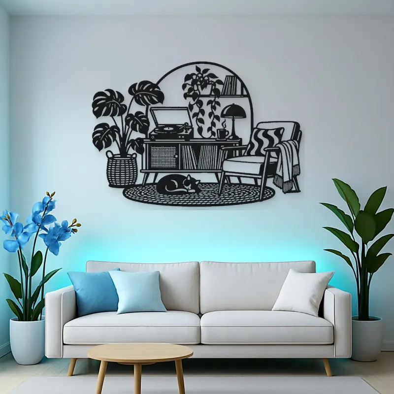 Record Player Corner Metal Wall Art | Music Room Wall Decor