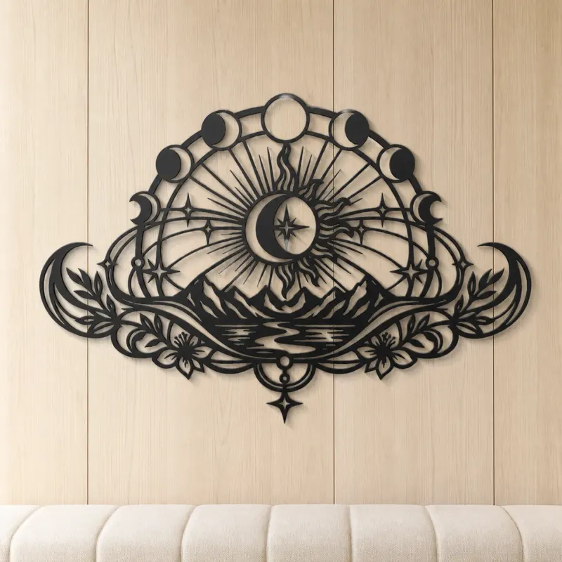 Lunar Phases Arc Metal Wall Art | Celestial Boho Wall Decor - lifestyle view 5