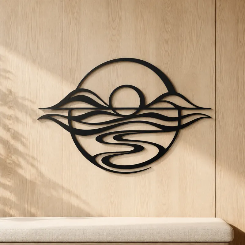 Five Line Horizon Metal Wall Art | Nature Silhouette Decor - lifestyle view 5