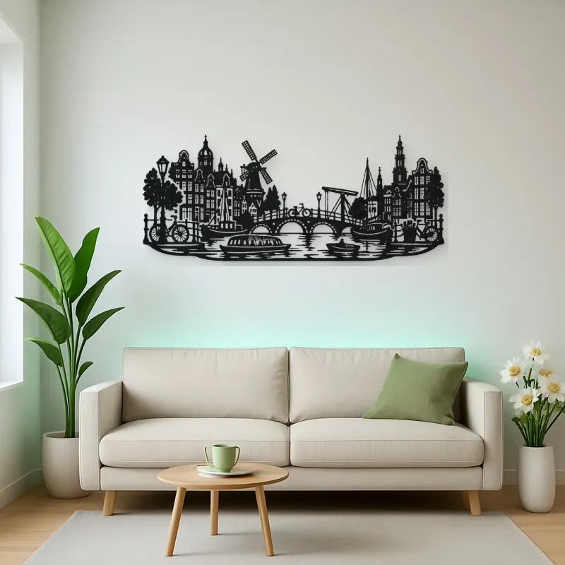 Amsterdam Canal Line Metal Wall Art | Travel and City Wall Decor